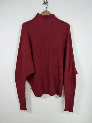 French Connection Burgundy Ribbed Batwing Mock Neck Sweater Large Oversized thumbnail 2