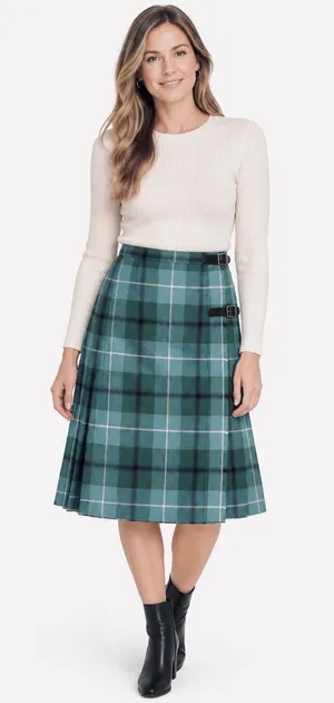 Angus Young Women’s Knee Length Plaid Wool Kilt Skirt with Buckle Detail Size XS thumbnail 1
