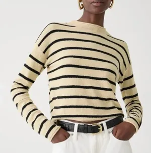 J.Crew Cropped Boucle Rollneck Sweater Striped Cotton Blend Nautical XXL NWT thumbnail 1