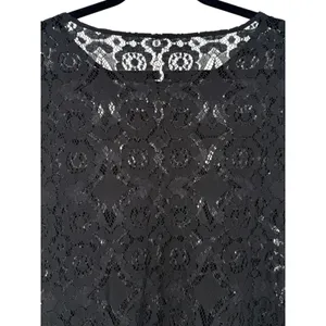 Free People Sheer Floral Lace Mini Dress 3/4 Sleeve Ruffle Hem Black Boho Size 0 thumbnail 6