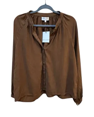 Bella Dahl‎ Button Down Blouse Women's Brown Size Large Raglan Balloon Sleeve thumbnail 1