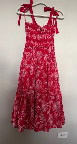En Saison Red Floral Tie-Shoulder Sundress with White Print thumbnail 1