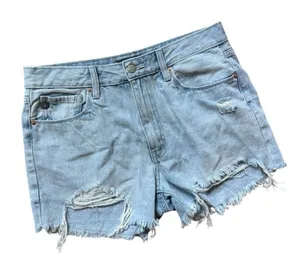 Womens Just USA Light Wash Distressed Raw Hem Denim Jean Shorts - Sz L thumbnail 1