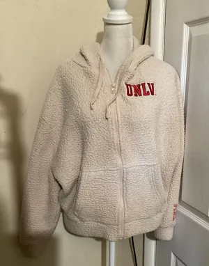 PINK Victoria's Secret UNLV Rebels Sherpa Fleece Full Zip Hoodie Cream Womens S thumbnail 1