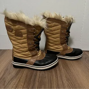 Sorel Tofino II Size‎ 5 Waterproof Winter Snow Boots Faux Fur Tan Black apres thumbnail 2