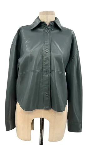 Aritzia Babaton Pelli Hip Shirt Jacket Vegan‎ Leather Shacket Gray Green XS thumbnail 1