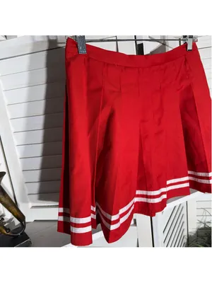 Y2K pleated cheerleader mini skirt red & white cotton school girl cosplay preppy thumbnail 4