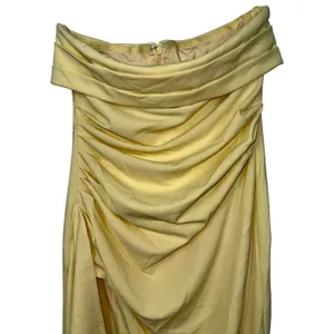 NWT Babyboo Zafira Lemon Yellow Ruched High Slit Draped Maxi Dress Womens Size L thumbnail 8