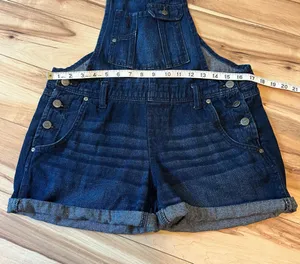 L.E.I. Y2K Denim Shortalls Women’s Sz Med Overalls Bib Shorts Boho 2012 Grunge thumbnail 6