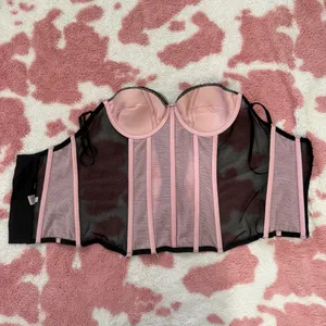 Fredericks of Hollywood Black Lace Corset Bustier Top Y2K Coquette Sheer Mesh Size 32 thumbnail 8