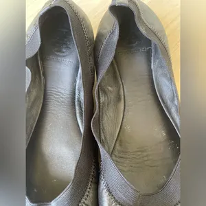 Tory Burch Black Leather Flats with Gold Logo thumbnail 9