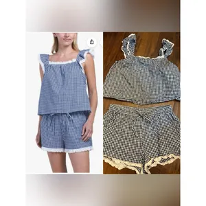 Caroline Constas 2pc Cotton Gingham Short Pajamas Set Size Navy Small thumbnail 2