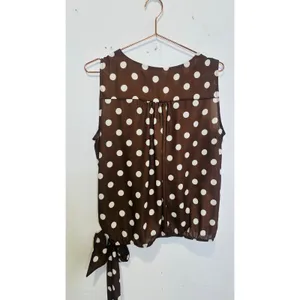 SWEET PEA Brown White Polka-Dot Sleeveless V-Neck Elastic Waist Top size Large thumbnail 3