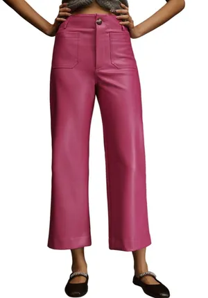 Anthropologie Maeve Colette Faux Leather Wide Leg Cropped Pants Pink Size 20W thumbnail 1