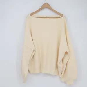 Talulah Womens Cream Ribbed Oversized Boat Neck Lantern Sleeve Sweater Large L thumbnail 2