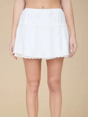 NEW White Eyelet Lace Trim Tie Waist Mini Skirt – Large thumbnail 4