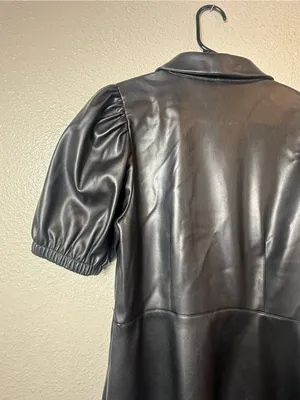 Zara Black‎ Faux-Leather Puff Sleeve Mini Dress Size M thumbnail 5