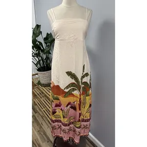 New Paper Heart Strapless Maxi Dress Linen Tropical Palm Print Resort Size Small thumbnail 2