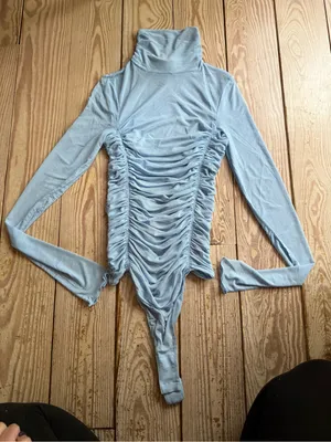 Free People Silver Blues Ruched Turtleneck Bodysuit M thumbnail 1