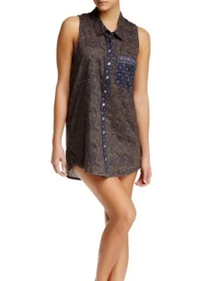 New! Free People Make My Day Sleevless Collared Button Down Sleep Shirt Small thumbnail 11