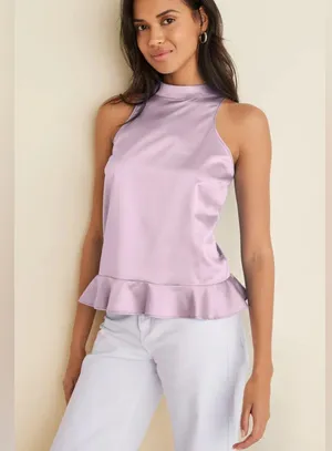 Venus light pink satin mock neck peplum top size 4 thumbnail 1