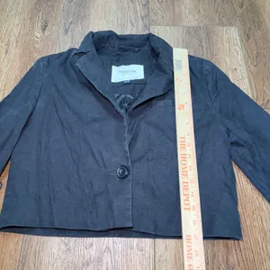 American Eagle Womens XS Dark Gray Linen Blend Cropped Blazer One Button Jacket thumbnail 4
