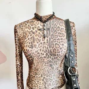 Mesh‎ Leopard Print Top, Soft Grunge Indie Sleaze Mall Goth 2000s Small thumbnail 2
