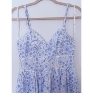 Lulus Floral Eyelet Embroidered Midi Dress Small White Blue Preppy Party Greece thumbnail 3