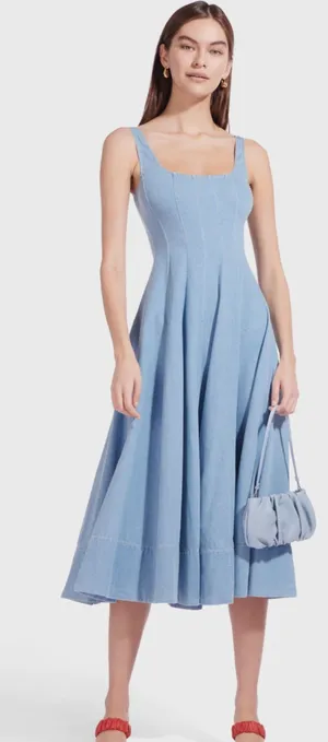 Staud wells dress in light denim thumbnail 1