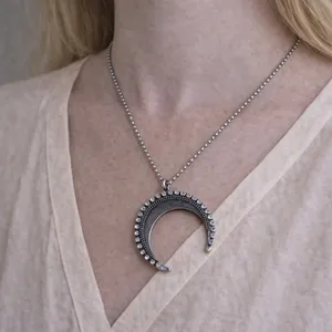 Silver Crescent Moon Pendant Necklace thumbnail 1