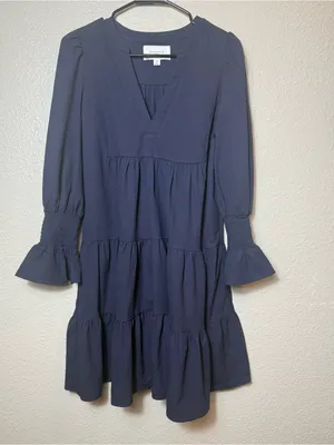 Pomander Place Kenzo Dress Navy Cotton Poplin Tiered Ruffle Mini Dress‎ Size XS thumbnail 4