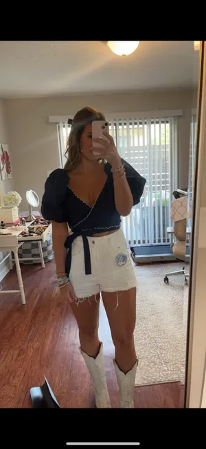 Anthropologie puff sleeve navy top thumbnail 2