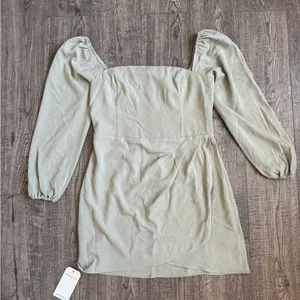 Abercrombie & Fitch Long-Sleeve Draped Skirt Mini Dress Sage Green NWT thumbnail 6