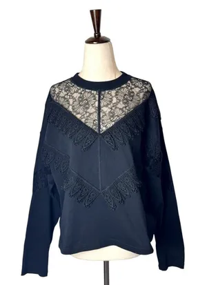 See By Chloe‎ Shirt Women Small Black Lace Crochet Crew Neck Top Whimsigoth Goth thumbnail 1