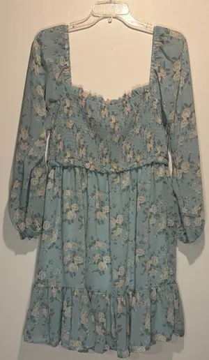 Ardene NWT Floral Ruffle Smocked On Off Shoulder Tiered Dress Size L Whimsical thumbnail 1