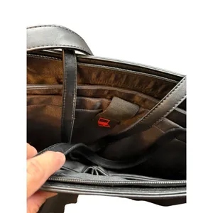 Women's Black Faux Leather Tote Bag With Multiple Compartments & Adjustable Stra thumbnail 4