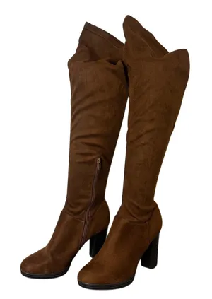 Wild Diva Over The Knee Boots Brown Block Heel Size 9 Women Suede Lace Back thumbnail 1