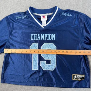 Champion New York 19 Cropped Football Jersey Top Women's Medium Blue Lace thumbnail 8