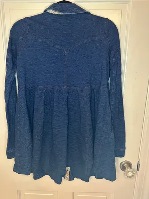 Free People Snap Front Denim Dress with Plaid accent size S EUC thumbnail 4