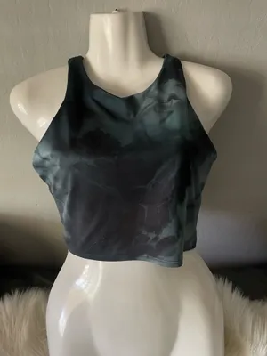 Athleta Womens Conscious Crop Top Tie Dye Printed Built in Bra Black thumbnail 5