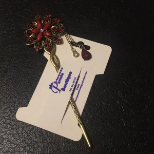 Hair Accessory-Burgundy Red Flower Jewel Hair Pin thumbnail 2