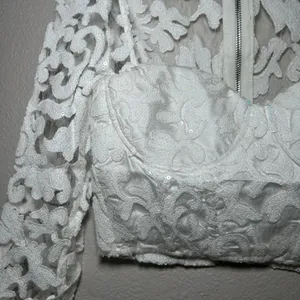 Naked Wardrobe The Statement White Lace Sequin Crop Top Bustier women's S bridal thumbnail 2