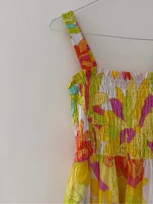 Seafolly Palm Springs Smocked Midi Dress in Lime Light Multi Floral Size Medium thumbnail 6