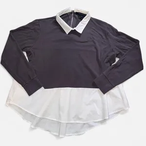 French Connection Grey and White Collared Blouse Top with Zipper Back (Size S) thumbnail 1