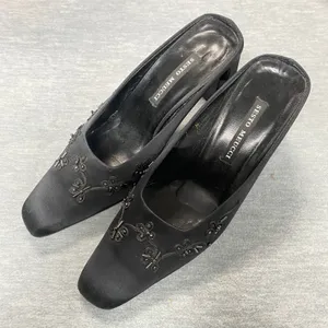 Vintage Sesto Meucci Black Satin‎ Beaded Embellished Mule Heels Sz 7 M Old Money thumbnail 5
