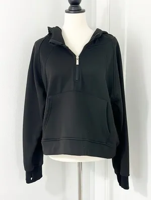 Amazon Laslulu XL Black Oversized Quarter-Zip Hoodie Sweatshirt with Pocket thumbnail 1