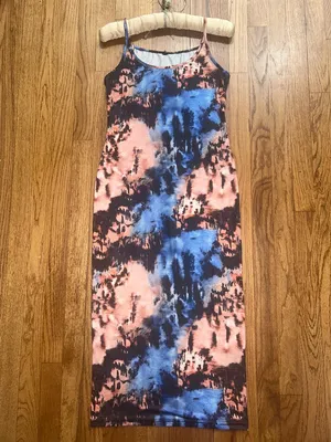 Amazon Women's Tie-Dye Midi Dress, Bodycon Dress Spaghetti Strap (Multicolor, Size: M) thumbnail 3