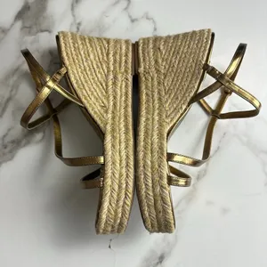 Nine West Jill Metallic Gold Classic Espadrille Wedge Sandals Size 9 thumbnail 4