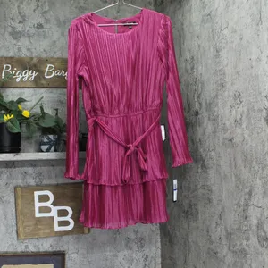 NWT City Studios Juniors Pleated Bell-Sleeve Dress 2389MZ8AT1 Magenta Pink XL thumbnail 5