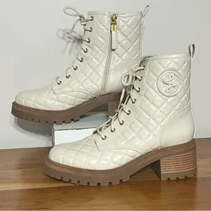Sam & Libby‎ Women's Otis Quilted Heeled Ankle Boot In Soft Eggshell Size 9 thumbnail 1
